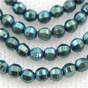 Hematite lantern beads, green electroplated, approx 8mm dia