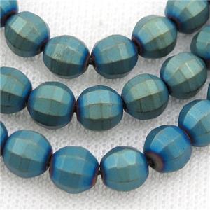 matte Hematite lantern beads, green electroplated, approx 4mm dia