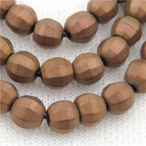 matte Hematite lantern beads, brown electroplated, approx 8mm dia