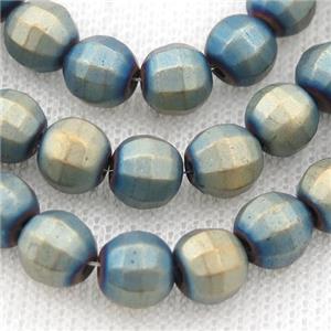 matte Hematite lantern beads, bluegold electroplated, approx 6mm dia