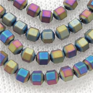 matte Hematite prism column beads, rainbow electroplated, approx 3mm