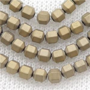 matte Hematite prism column beads, pyrite color electroplated, approx 3mm