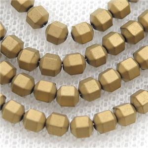 matte Hematite prism column beads, gold electroplated, approx 3mm