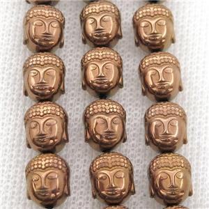 Hematite buddha beads, brown electroplated, approx 9-10mm