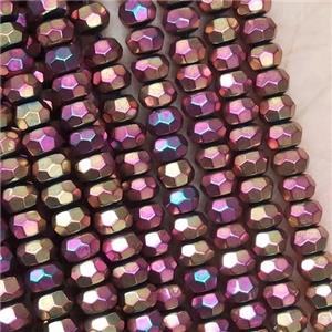 peach Hematite Beads, faceted rondelle, electroplated, approx 4mm