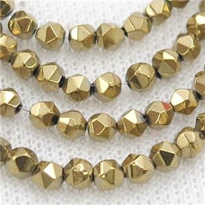 Gold Hematite Beads Cut Round Electroplated, approx 3mm