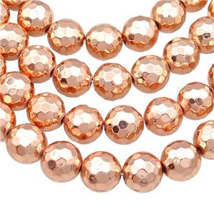 Hematite Beads Faceted Round Rose Gold, approx 4mm dia