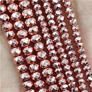 Hematite Beads Faceted Rondelle Rose Gold, approx 3x10mm