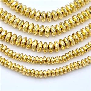 Hematite Beads Faceted Rondelle Shiny Gold, approx 2x4mm