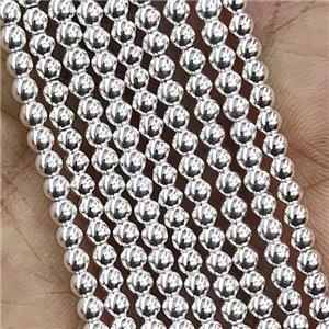 Hematite Beads Smooth Round Shiny Silver, approx 3mm dia