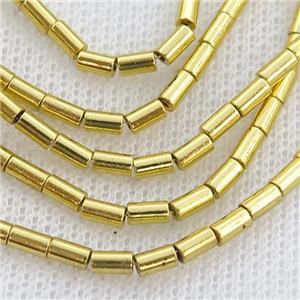 Hematite Tube Beads Shiny Gold, approx 3x5mm