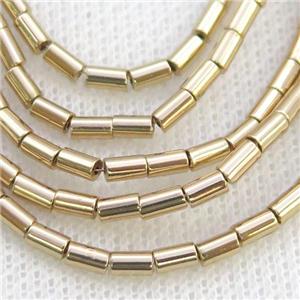 Hematite Tube Beads Lt.Gold, approx 3x5mm