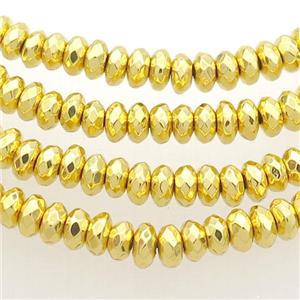 Hematite Beads Faceted Rondelle Shiny Gold, approx 2x4mm