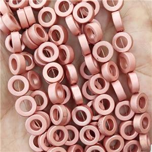 Hematite Ring Beads Circle Rose Gold Matte, approx 8mm