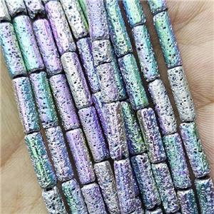 Hematite Tube Beads Multicolor Electroplated, approx 4x13mm