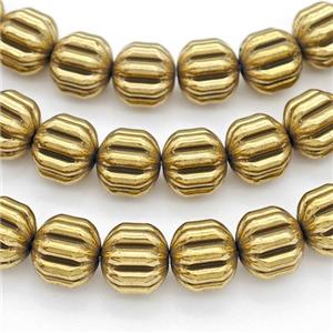 Hematite Pumpkin Beads Gold Plated, approx 8mm