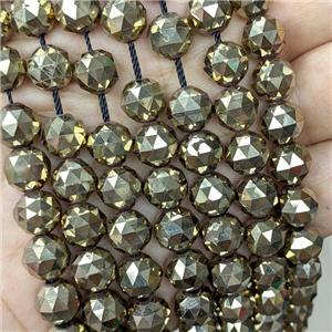 Hematite Beads Cut Round Pyrite Color Electroplated, approx 8mm dia