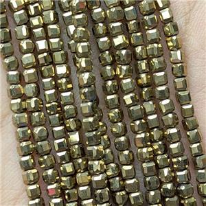 Hematite Beads Faceted Cube Gold Electroplated, approx 3mm