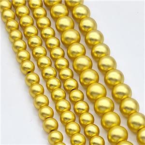 Hematite Beads Round Matte Gold Plated, approx 6mm dia