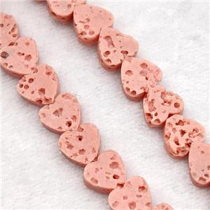 Pink Lava Heart Beads, approx 6mm