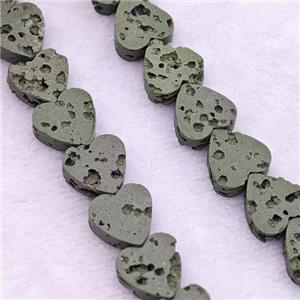 Green Lava Heart Beads, approx 6mm