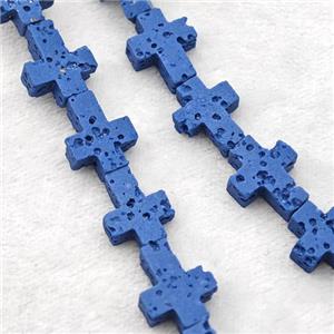 Blue Lava Cross Beads, approx 8-10mm