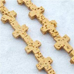 Golden Lava Cross Beads, approx 8-10mm