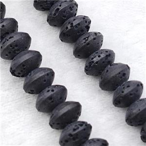 Black Lava Rondelle Beads Smooth, approx 8mm