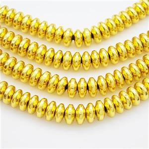 Hematite Rondelle Beads Smooth Shiny Gold, approx 4mm