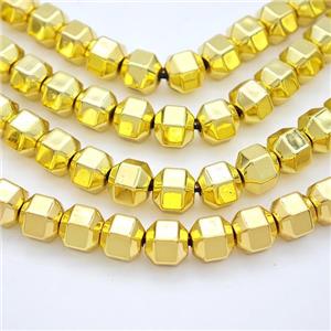 Hematite Beads Prism Shiny Gold, approx 4mm