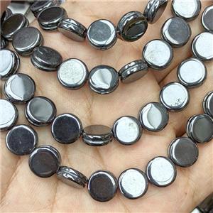 Black Hematite Coin Beads, approx 10mm