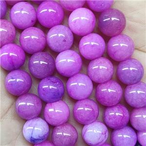 round Jade Beads, fuchsia dye, approx 10mm dia