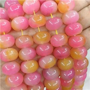 Jade Beads Smooth Rondelle Pink Yellow Dye, approx 13-18mm