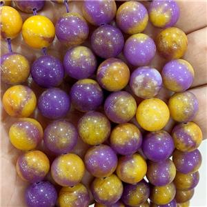 Natural Jade Beads Yellow Purple Dye Smooth Round, approx 10mm