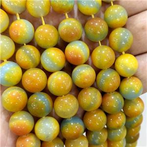 Natural Jade Beads Yellow Dye Smooth Round, approx 12mm