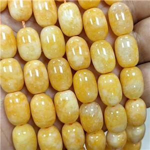 Sponge Jade Barrel Beads Yellow Dye, approx 10-14mm