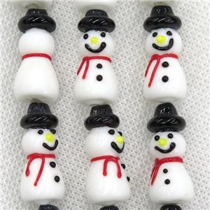 Lampwork glass snowman beads, approx 12-25mm