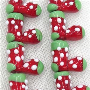 Lampwork glass beads, christmas stocking, approx 18-20mm