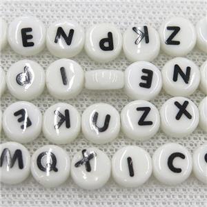 white Oriental Porcelain letter beads, mixed alphabet, approx 4x8mm, 40pcs per st