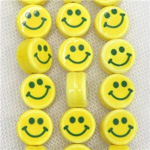 yellow Oriental Porcelain coin beads, emoji, approx 9x16mm, 25pcs per st