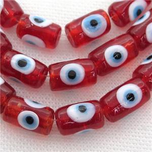 handmade red Lampwork Glass tube Beads with evil eye, approx 11-16mm