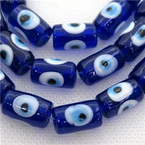 handmade deepblue Lampwork Glass tube Beads with evil eye, approx 11-16mm