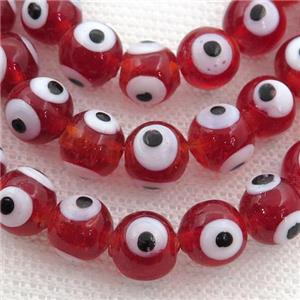 handmade red Lampwork Glass round Beads with evil eye, approx 8mm dia