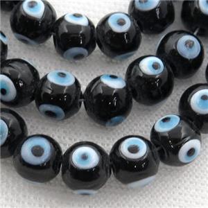 handmade black Lampwork Glass round Beads with evil eye, approx 6mm dia