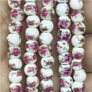 Porcelain beads, round, approx 6mm dia