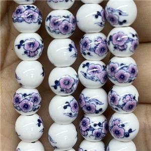 Porcelain beads, round, approx 8mm dia