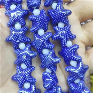 blue Porcelain Starfish Beads, electroplated, approx 17-20mm, 22pcs per st