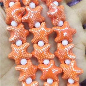 orange Porcelain Starfish Beads, electroplated, approx 17-20mm, 22pcs per st