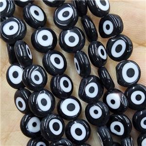 Black Lampwork Glass Circle Beads Evil Eye, approx 8mm