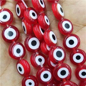 Red Lampwork Glass Circle Beads Evil Eye, approx 8mm